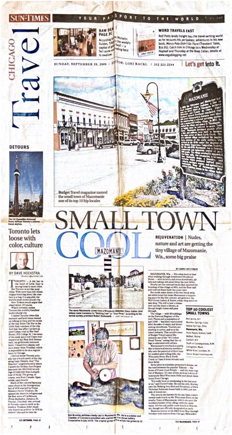 Chicago Sun-Times Travel section front page, Small Town Cool, September 28, 2008