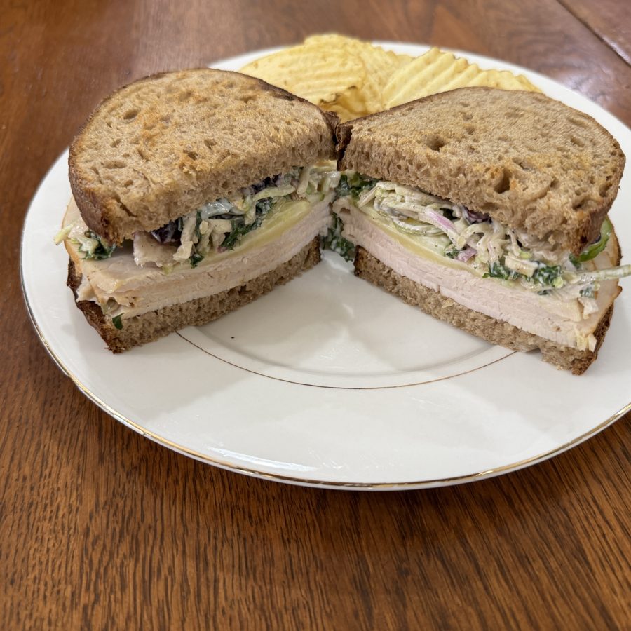 Sandwich on rustic bread with kettle chips