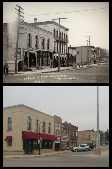 Corner of Brodhead and Hudson, about 1909 and today